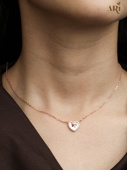 Heart Love Ribbon Rosegold Chain Pendant (DI22.8)