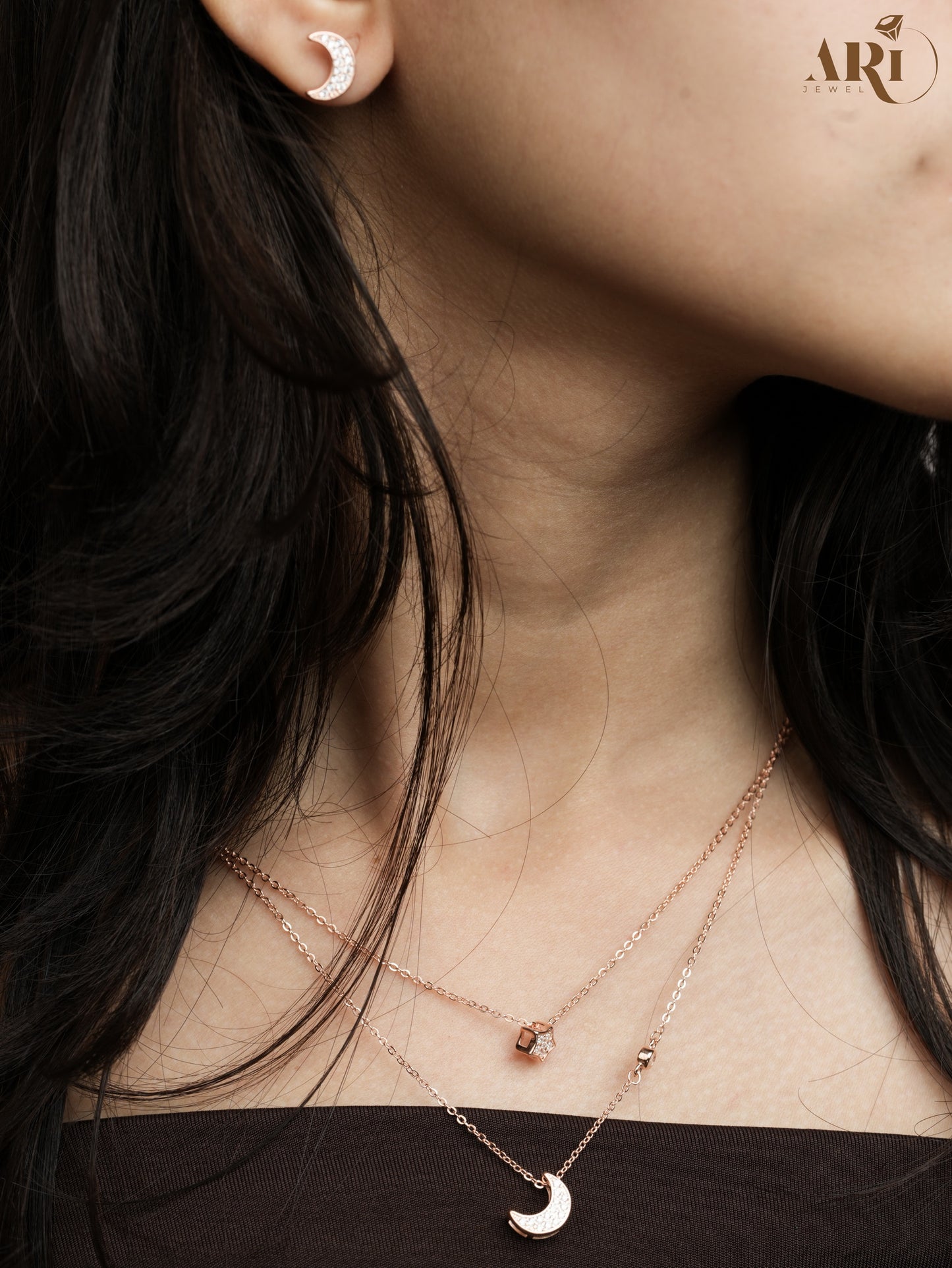 Moon Star Rosegold Chain Pendant (DI43.2)