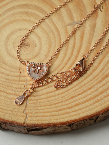 Heart Love Ribbon Rosegold Chain Pendant (DI22.8)