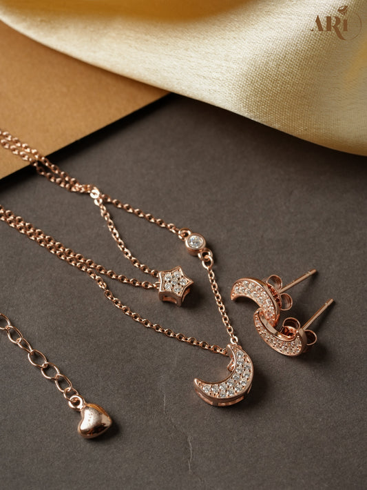 Moon Star Rosegold Chain Pendant (DI43.2)