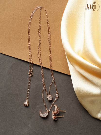 Moon Star Rosegold Chain Pendant (DI43.2)